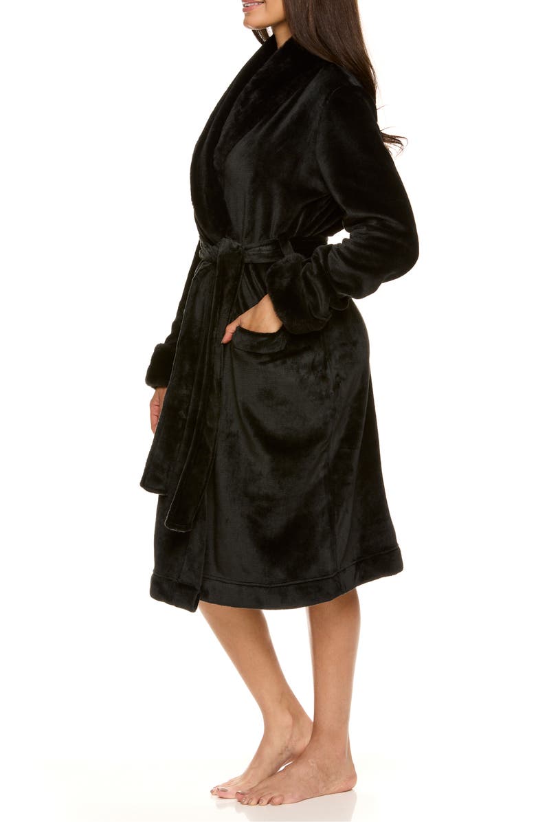 Tahari Plush Velour Robe with Faux Fur Trim, Alternate, color, Black