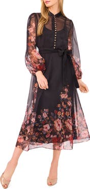 Ted Baker Placement Print Long Sleeve Organza Maxi Dress