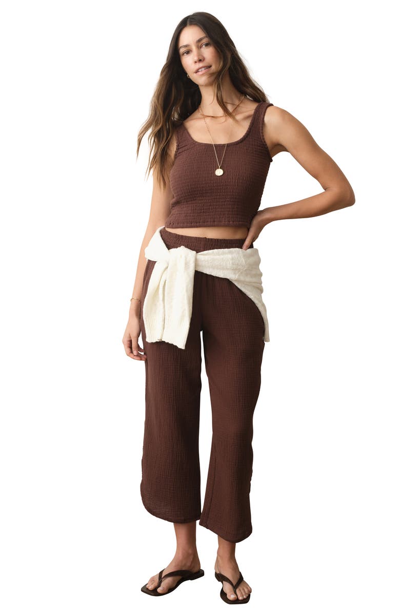 Marine Layer Cali Smocked Waist Double Cloth Pants, Alternate, color, Shaved Chocolate