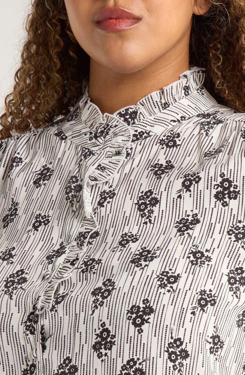 Universal Standard Endora Ruffle Trim Button-Up Shirt, Alternate, color, Vintage Daydream