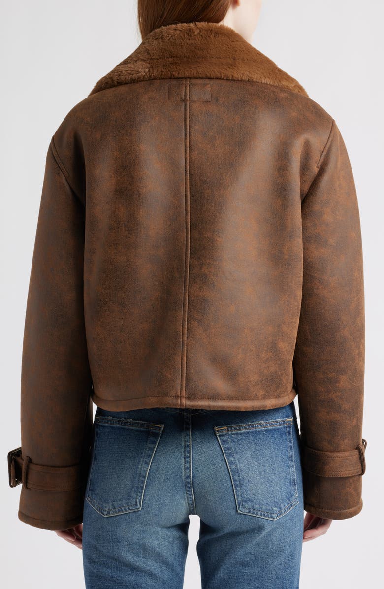 Bernardo Distressed Faux Shearling Moto Jacket, Alternate, color, Espresso