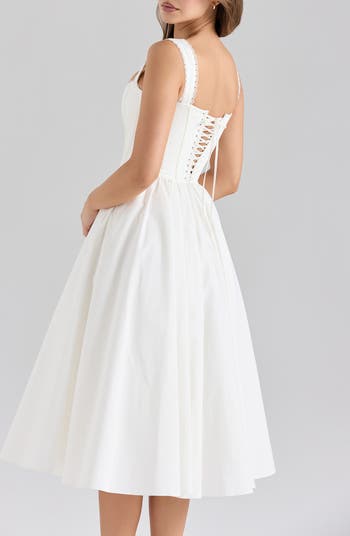 Amara Corset Stretch Cotton Cocktail Midi Dress