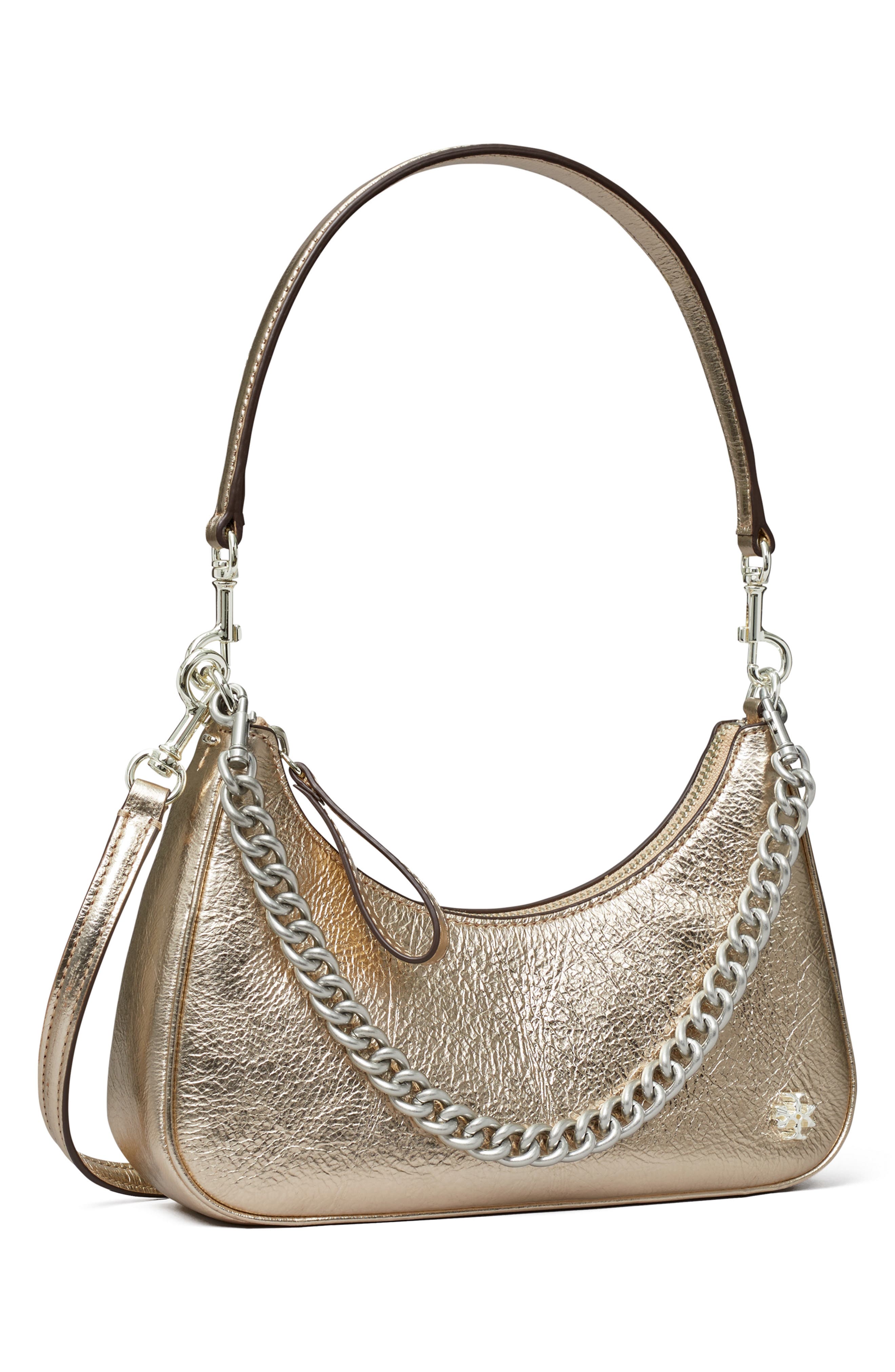 Tory Burch 151 Mercer Metallic Small Crescent Bag, Alternate, color, 