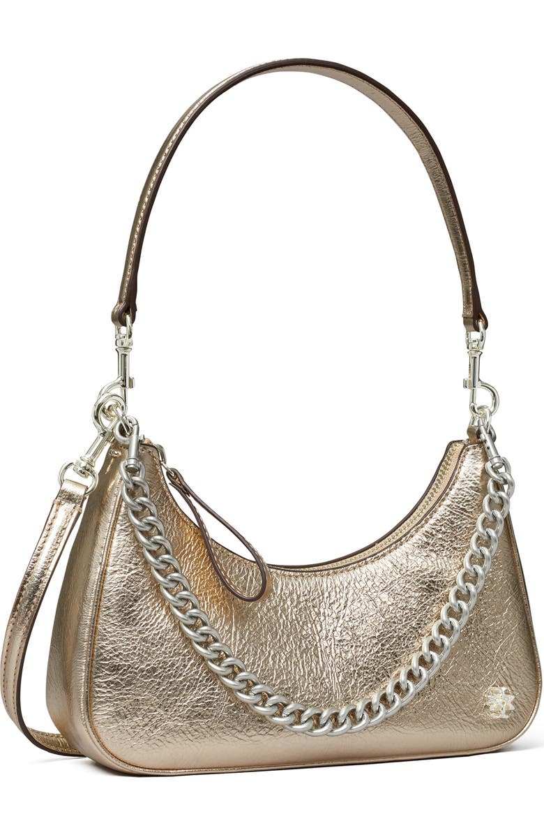 Tory Burch 151 Mercer Metallic Small Crescent Bag, Alternate, color,