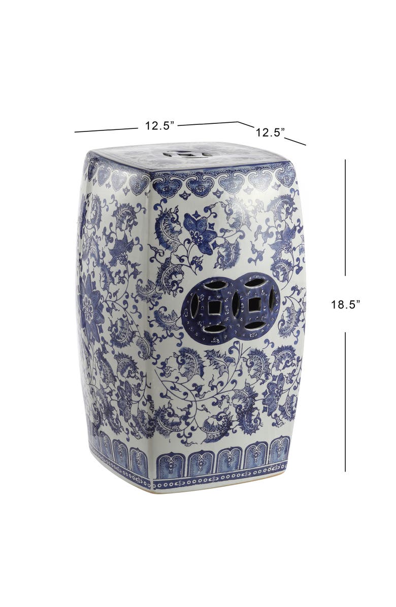 JONATHAN Y Floral Vine 18.5" Chinoiserie Ceramice Square Garden Stool, Alternate, color, Blue/White