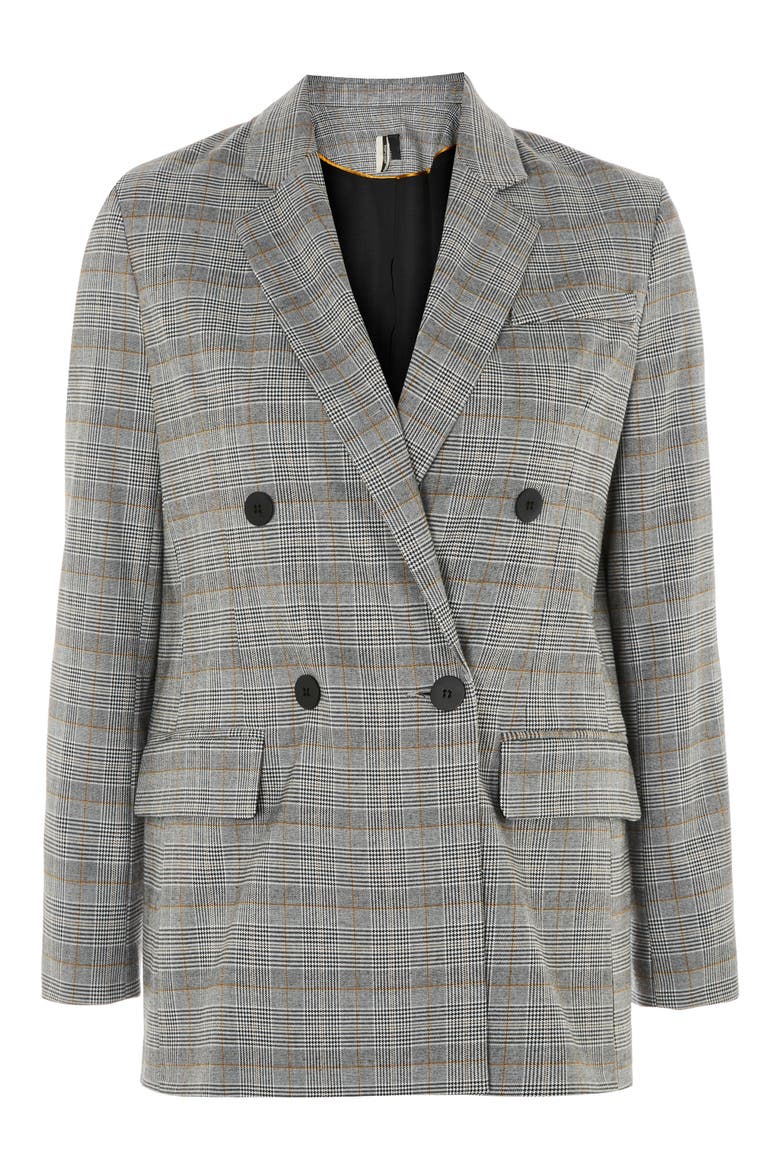 Double Breasted Check Jacket, Alternate, color, GREY MULTI