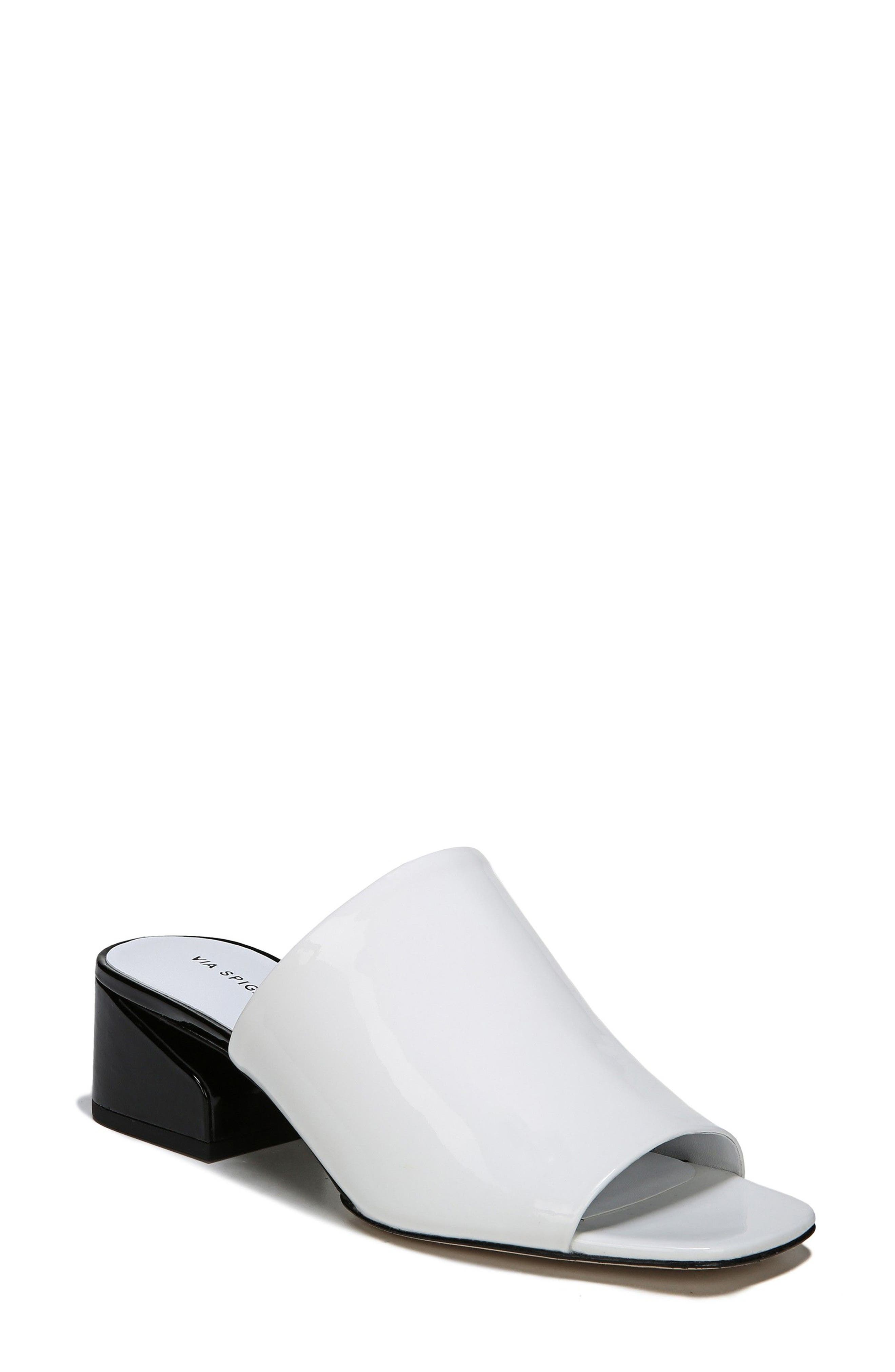 Porter Peep Toe Mule, Main, color, PORCELAIN/BLACK PATENT LEATHER