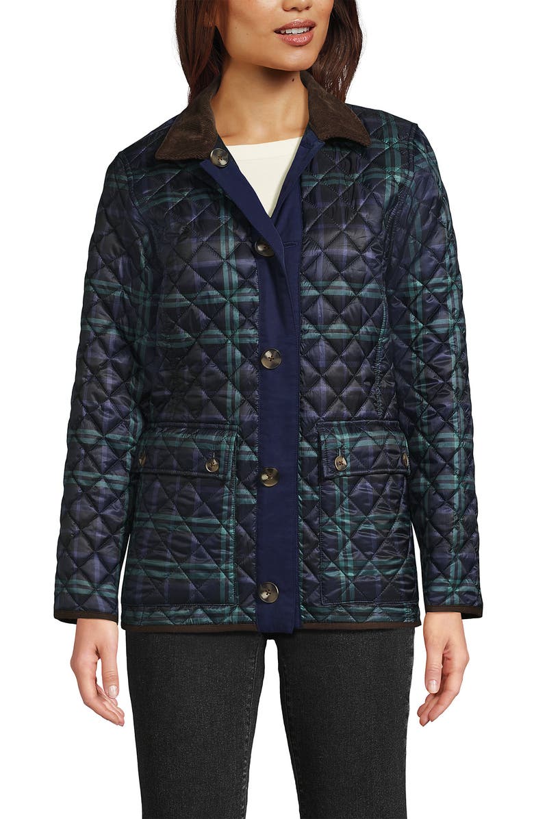 Lands' End Reversible Barn Quilted Jacket, Alternate, color, Black/Navy Plaid