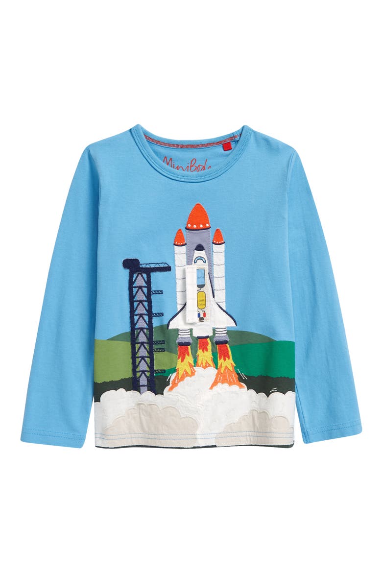 Kids' Space Shuttle Appliqué T-Shirt, Alternate, color, SURFBOARD BLUE ROCKET