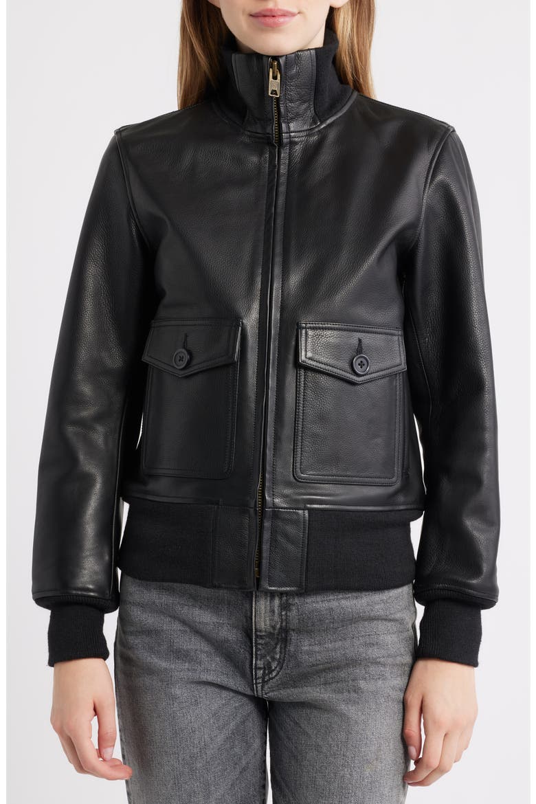 Leather Flight Jacket, Alternate, color, BLACK