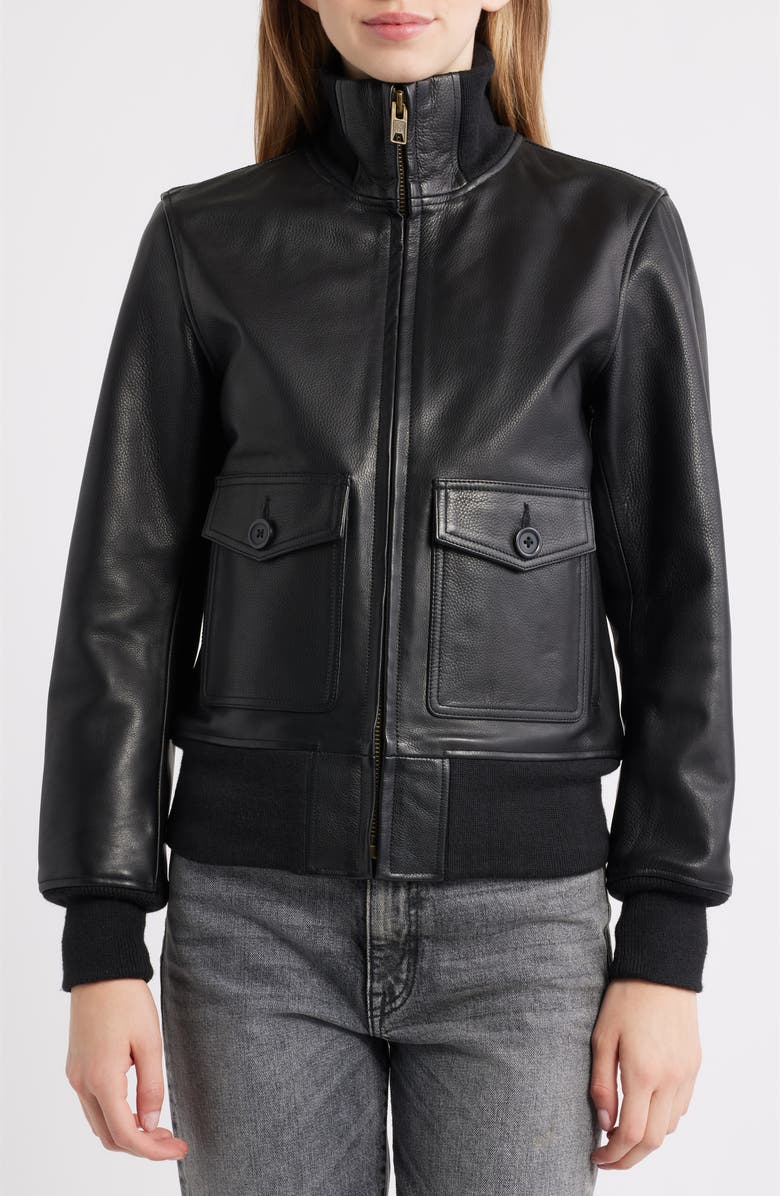 Schott NYC Leather Flight Jacket, Alternate, color, Black