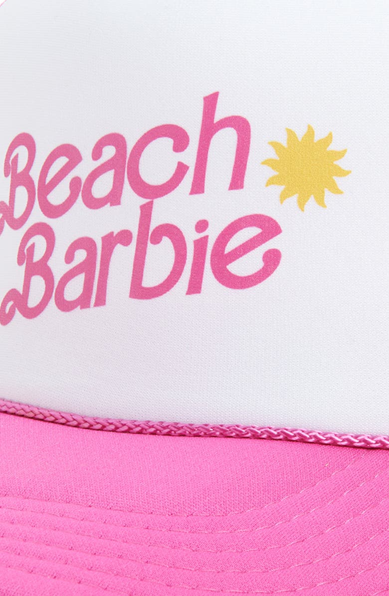 Friday Feelin’ Beach Barbie Trucker Hat, Alternate, color, Pink Split