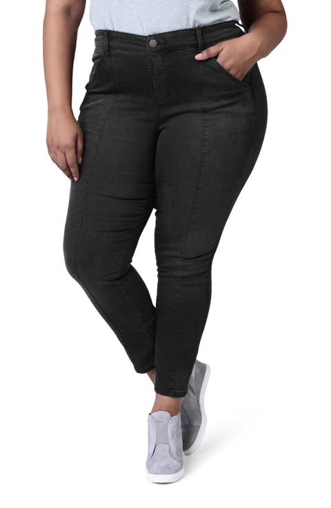 Pintuck High Waist Ankle Slim Jeans (Plus Size)