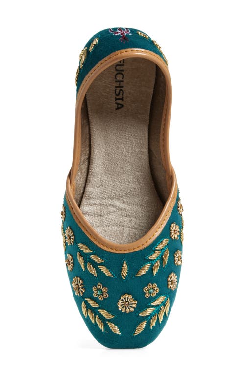 Fuchsia Amira Bead & Embroidery Flat In Turquoise