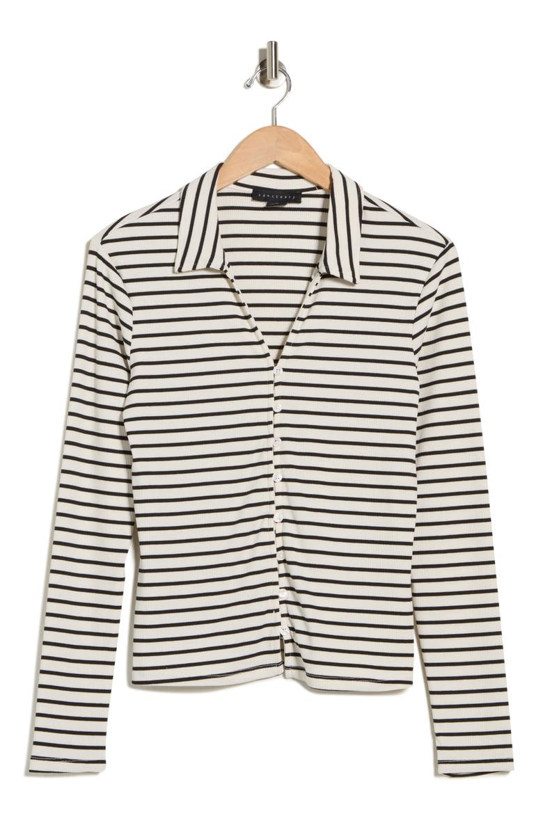 Collared Ribbed Knit Sweater, Alternate, color, CHALK WHITE/ BLACK