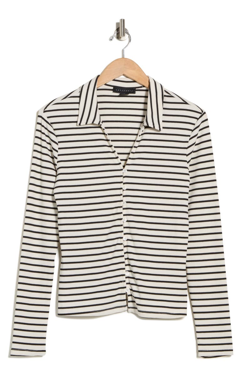 Sanctuary Collared Ribbed Knit Sweater, Alternate, color, Chalk White/ Black