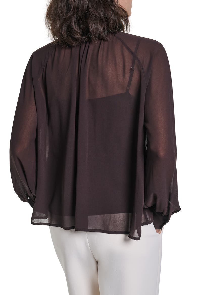 Beaded Chiffon Top with Tie Neck, Alternate, color, CHOCOLATE