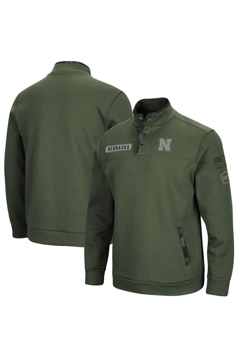 Men's Colosseum Olive Nebraska Huskers OHT Military Appreciation Digit Quarter-Snap Jacket, Main, color, Olive