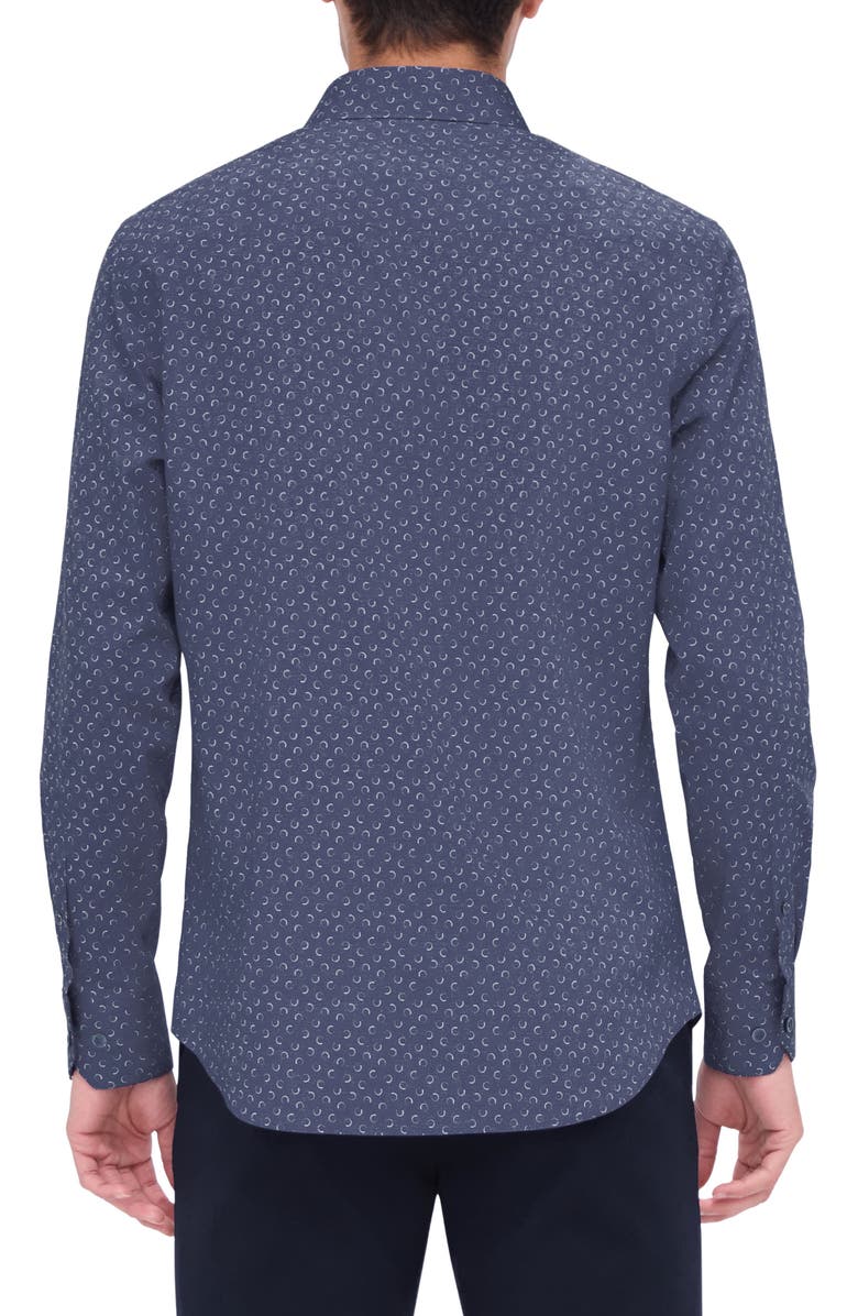 Bugatchi Axel Shaped Fit Trellis Print Stretch Cotton Button-Up Shirt, Alternate, color, Navy