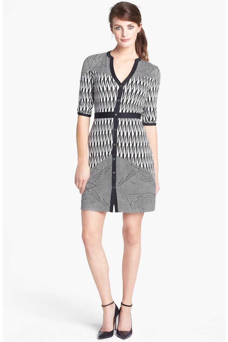 'Fiona' Button Front Knit Silk Dress, Main, color, STRIPE MAZE