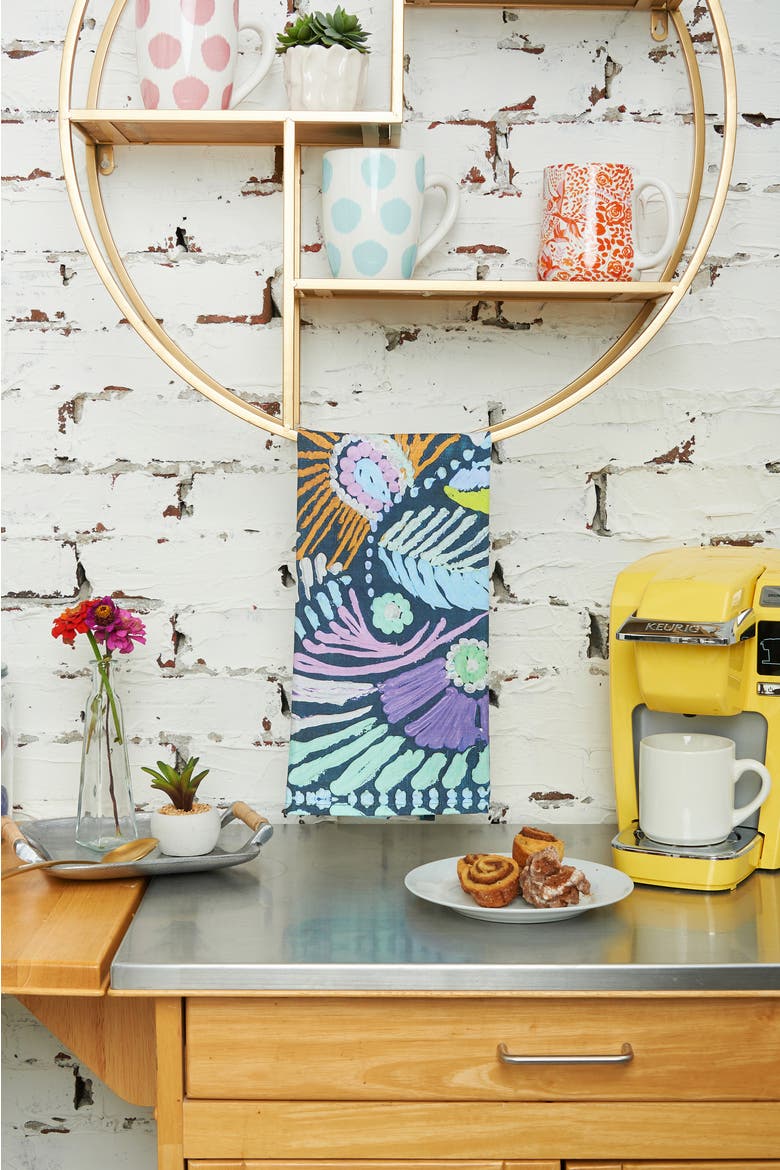Abstract Floral Cotton Kitchen Dishtowel, Alternate, color, Blue