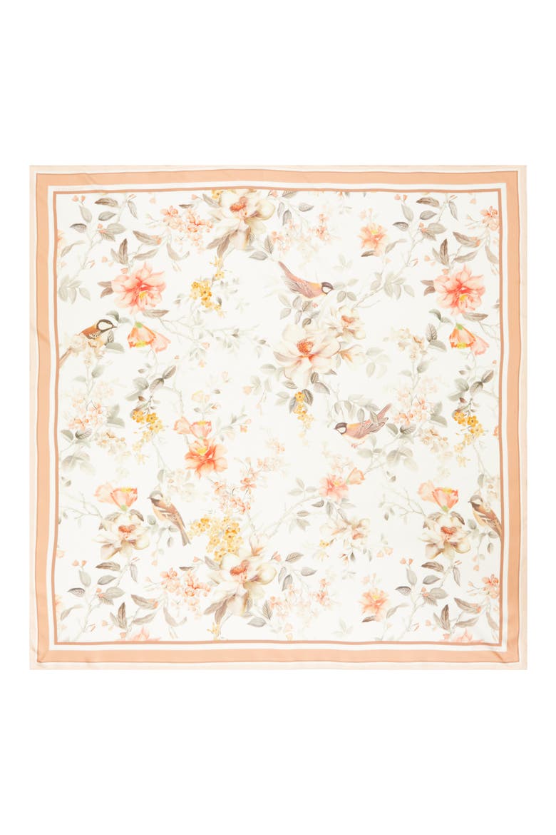 Floral Print Silk Square Scarf, Alternate, color, CREAM SONGBIRD