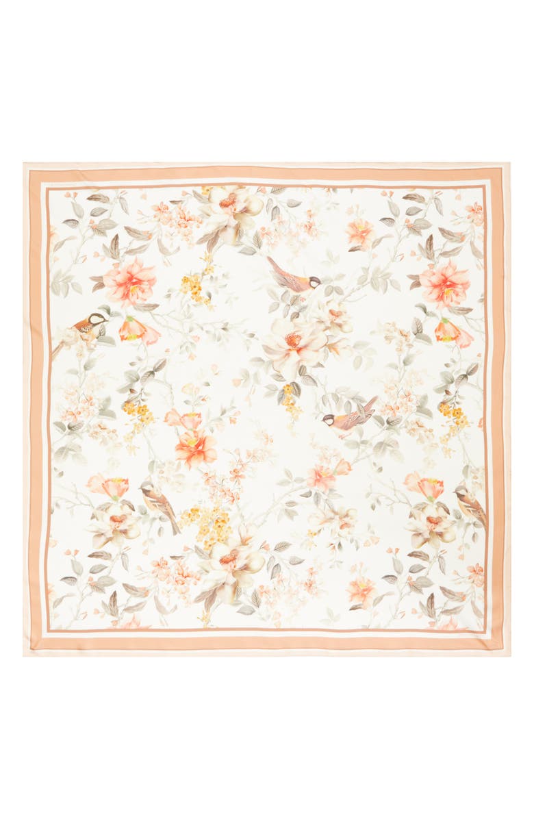 Zimmermann Floral Print Silk Square Scarf, Alternate, color, Cream Songbird