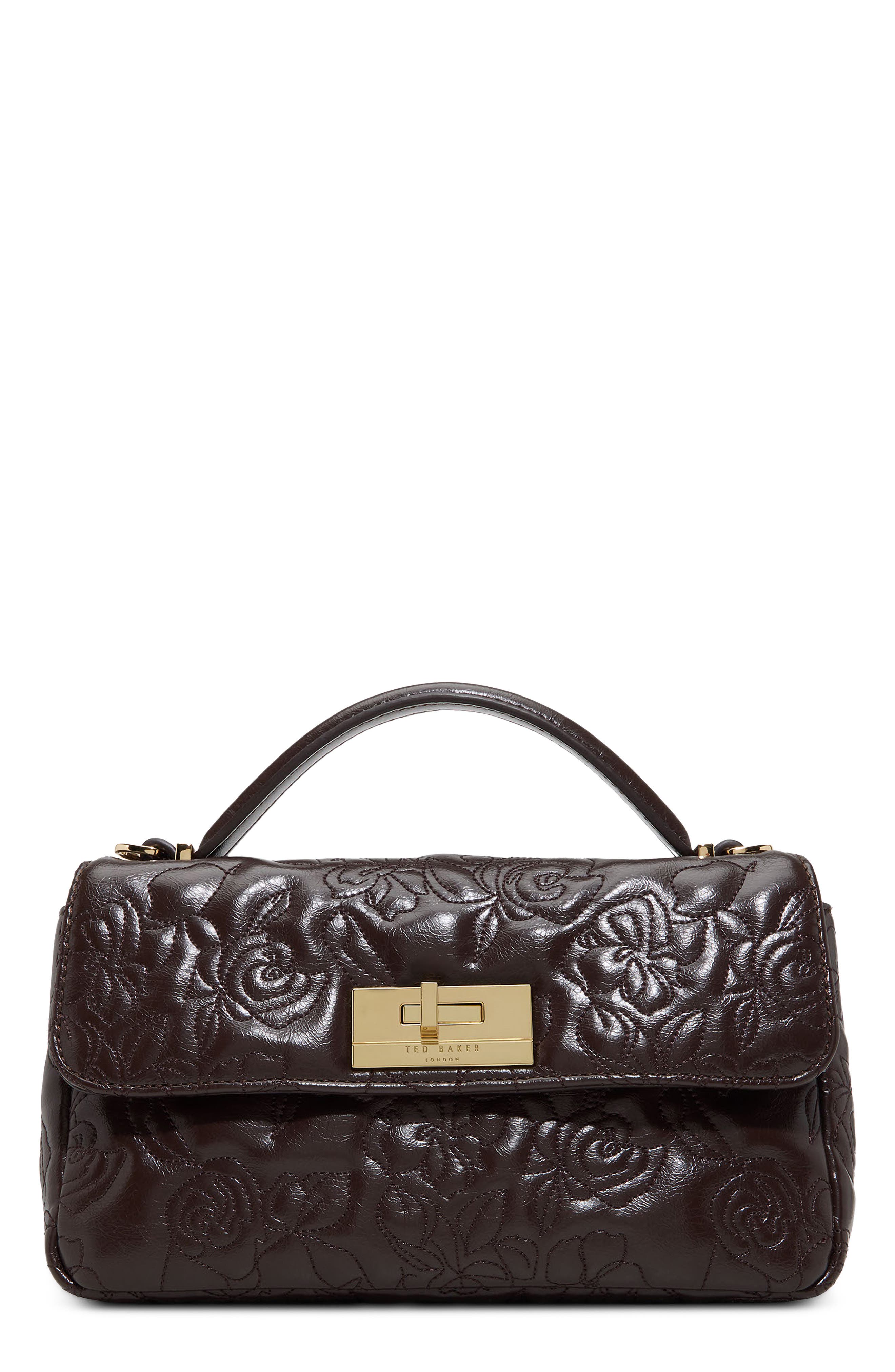 Lia Faux Leather Rose Quilted Crossbody Bag, Alternate, color, DARK BROWN