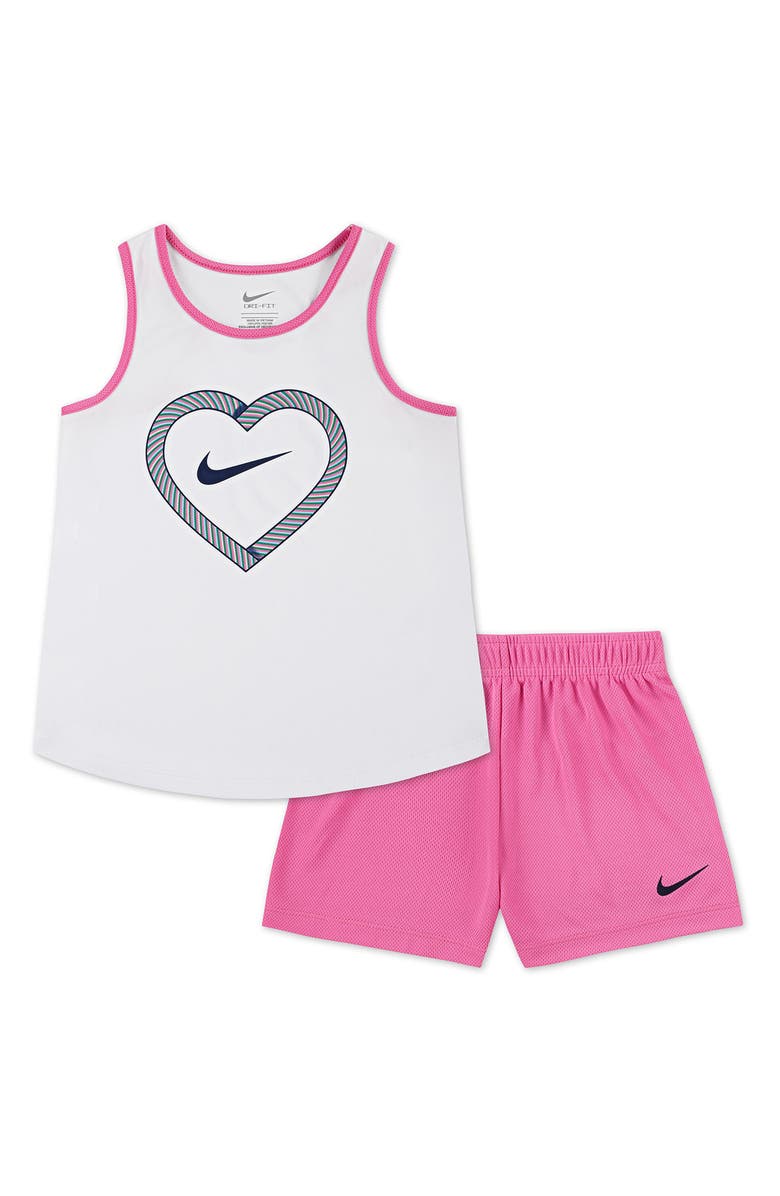 Nike Kids' Happy Camper Tank & Shorts Set, Main, color, White With Playful Pink