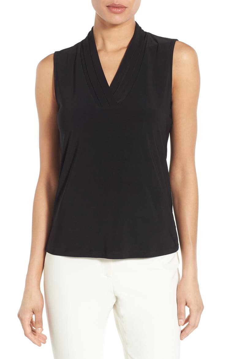 Triple Pleat V-Neck Jersey Top, Main, color, BLACK