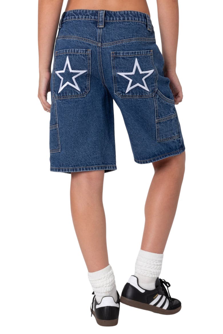 Star Low Rise Denim Bermuda Shorts, Alternate, color, BLUE