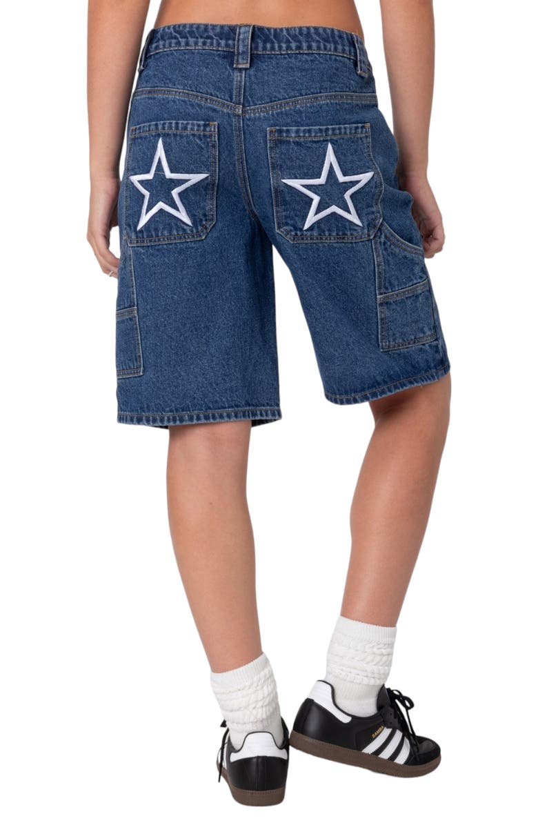 EDIKTED Star Low Rise Denim Bermuda Shorts, Alternate, color, Blue