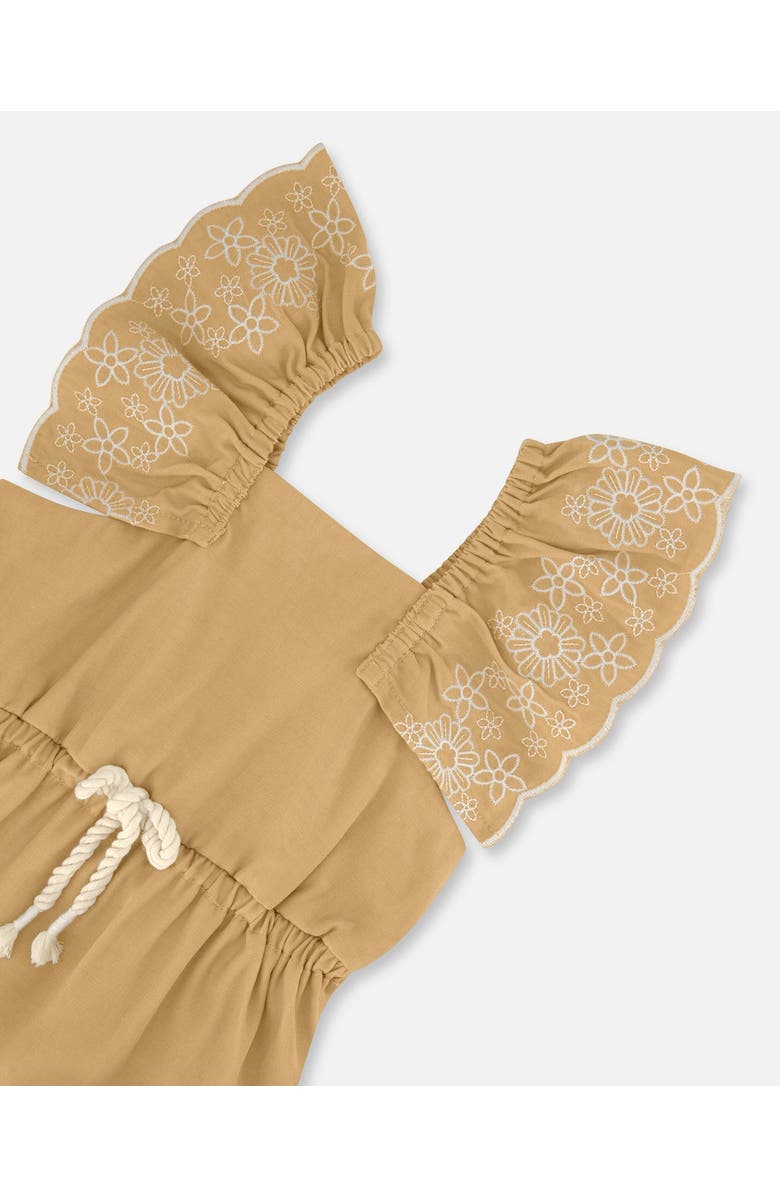 Deux par Deux Baby Girl's Chambray Dress With Embroidery Golden Beige, Alternate, color,
