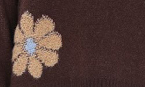 Rain And Rose Floral Appliqué Sweater In Brown
