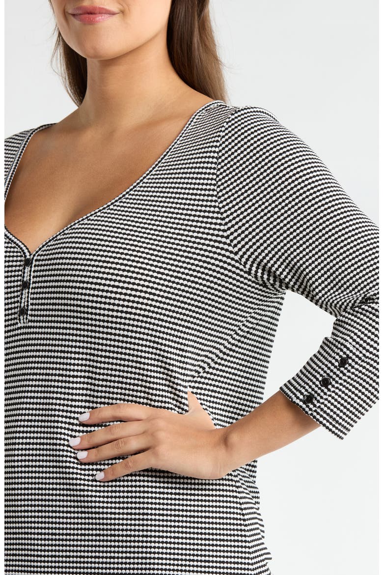 Print Henley Top, Alternate, color, BLACK/ WHITE NOV STRIPE