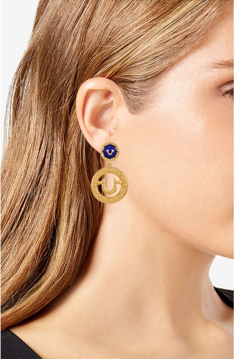 True Religion Studded horseshoe drop earring, Alternate, color, Goldtone