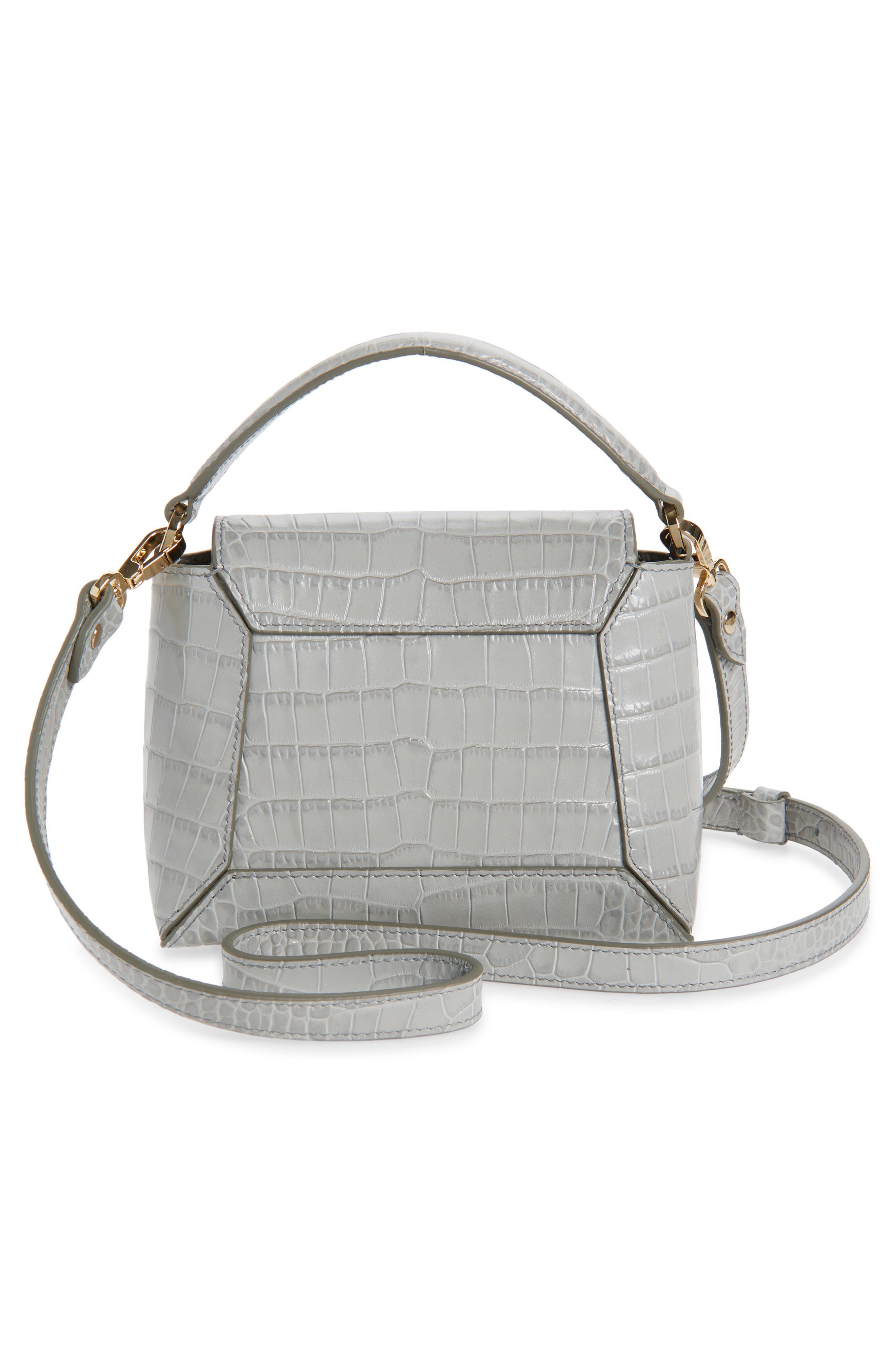 Strathberry Nano Mosaic Croc Embossed Top Handle Bag, Alternate, color, Stone Grey