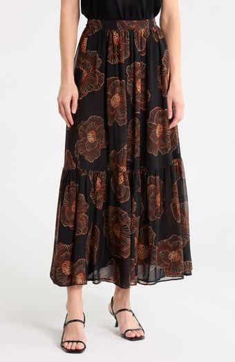 Floral Ruffle Hem Chiffon Skirt