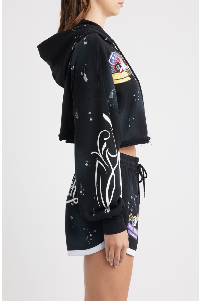 Full Zip Cropped Hoodie, Alternate, color, JET BLACK SPRAY WASH