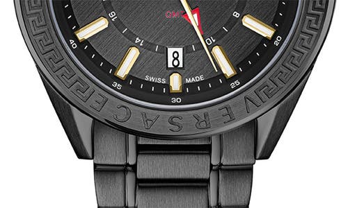 Versace Men's V-code Ip Black Stainless Steel Bracelet Watch, 42mm In Black