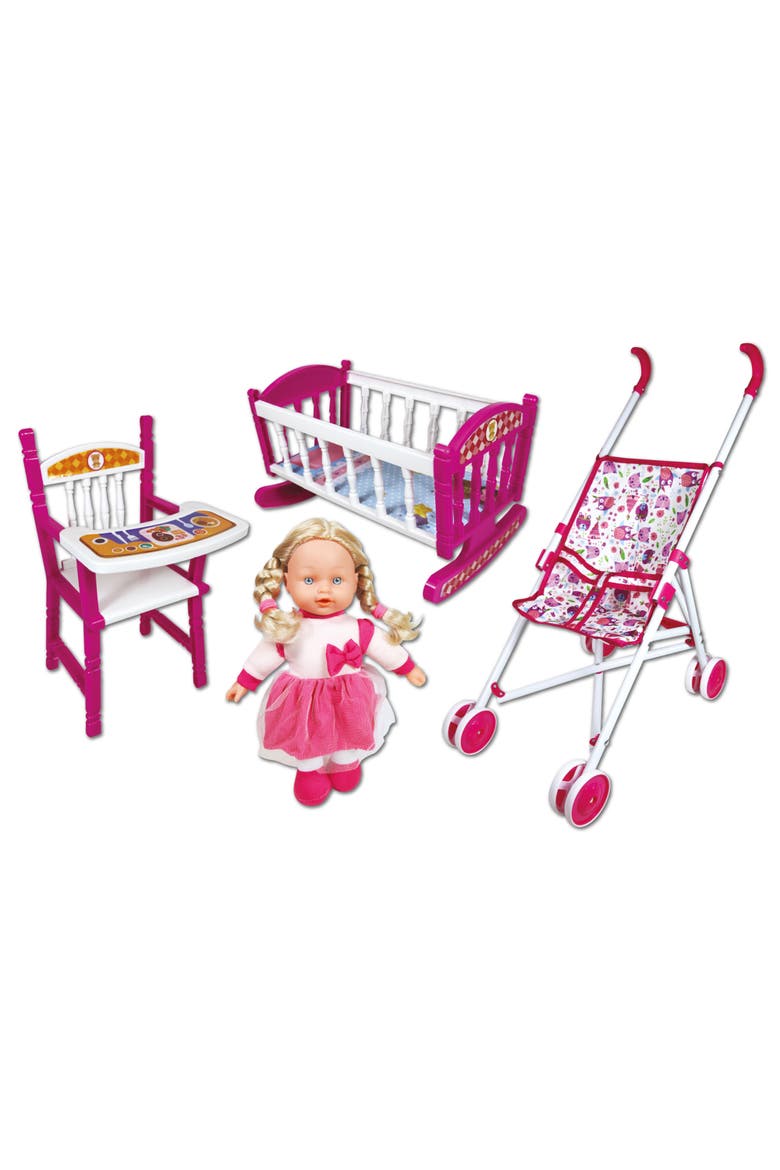 12 Inch Doll Set with Stroller, Bed & Highchair, Main, color, Multicolored