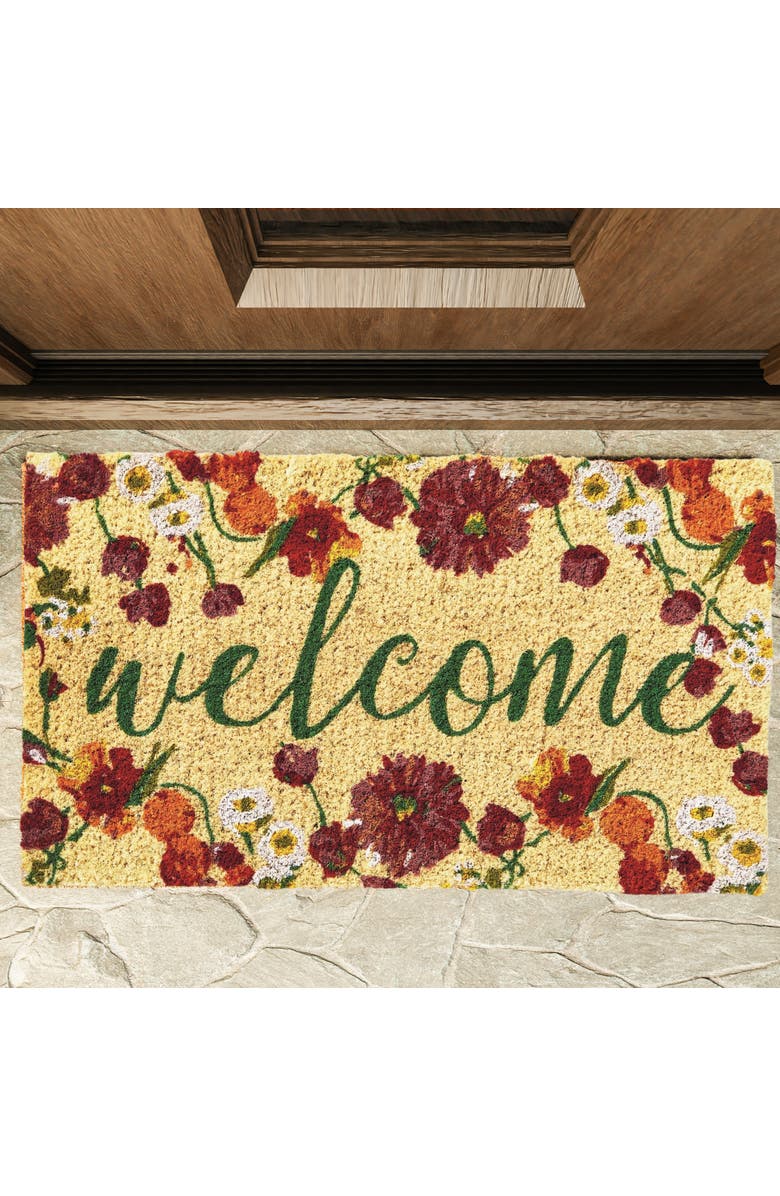tag Blooming Welcome Coir Mat Indoor Outdoor Rectangle Door Mat, Alternate, color, Yellow