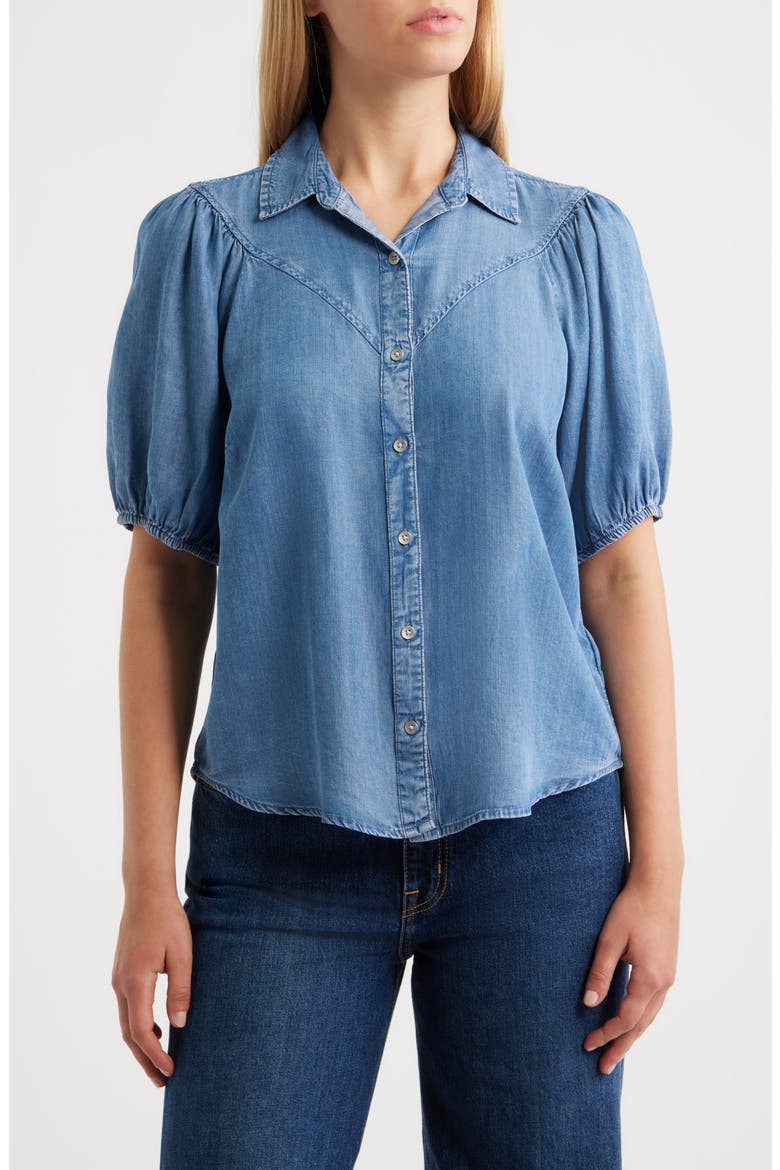 Lida Short Sleeve Denim Button-Up Shirt, Main, color, MEDIUM WASH