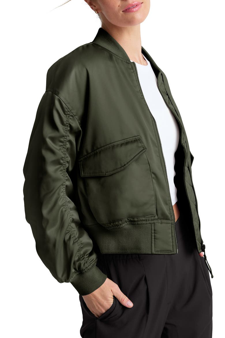 Melrose Shirred Sleeve Bomber Jacket, Alternate, color, FOREST GREEN