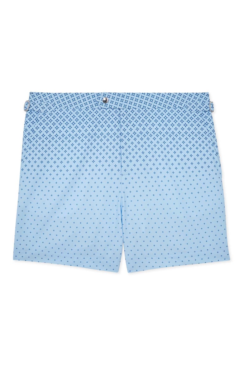 Darli Gradient Geo Print Side Adjuster Swim Trunks, Alternate, color, SOFT BLUE
