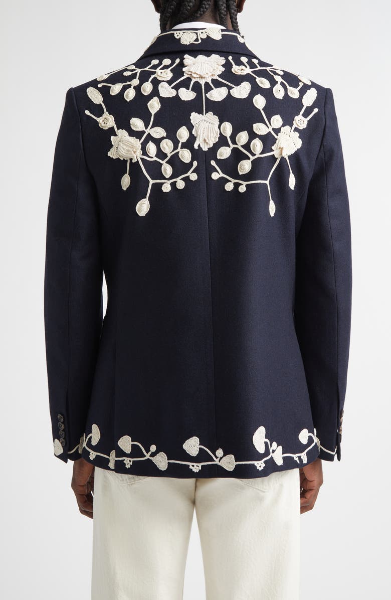 Bode Snowdrop Appliqué Wool Blend Sport Coat, Alternate, color, Navy