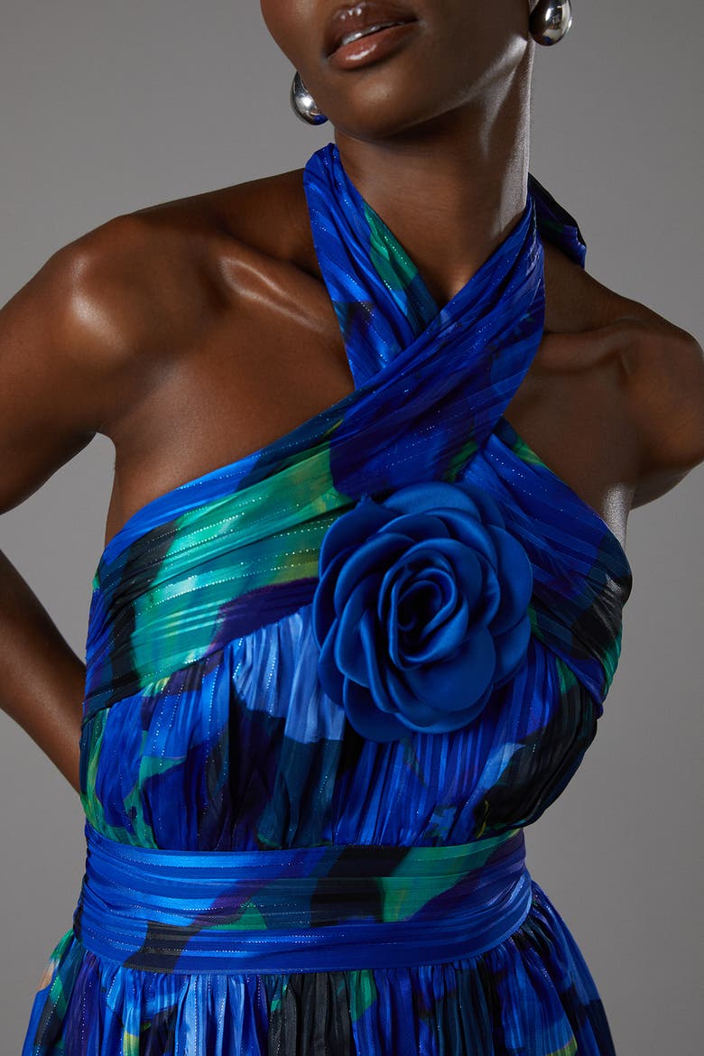 Tiered Halter Tie Neck Maxi Dress, Alternate, color, Blue