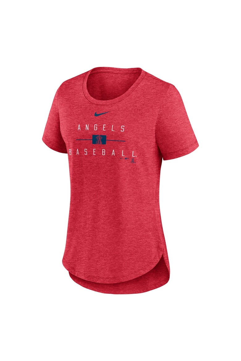 Women's Nike Heather Red Los Angeles Angels Knockout Team Stack Tri-Blend T-Shirt, Alternate, color, Heather Red