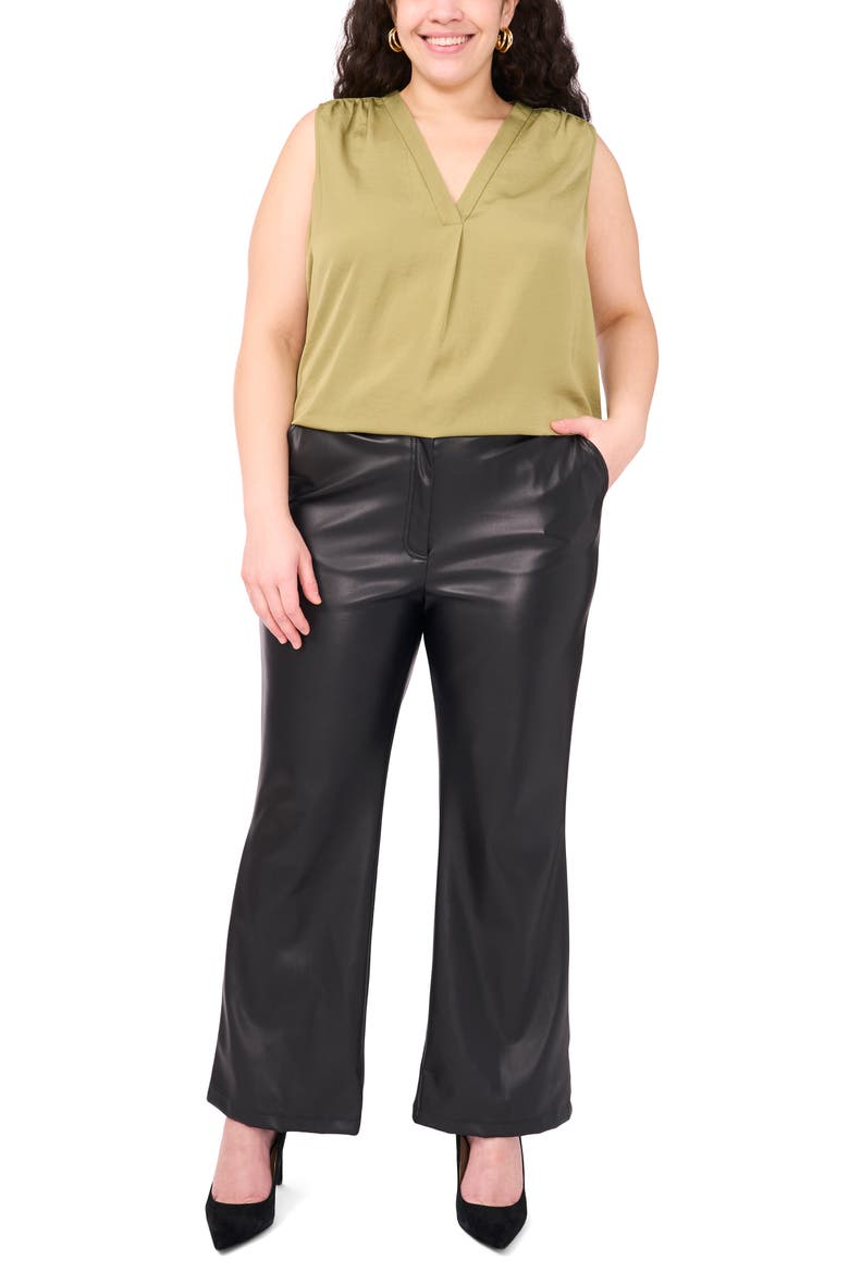 V-Neck Rumple Satin Blouse, Alternate, color, MOSS GREEN