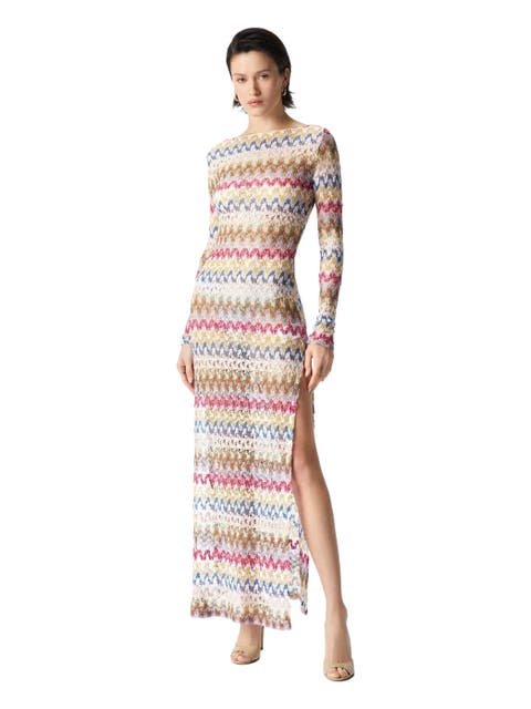 Long Dress In Lamé Viscose Lace With Open Back